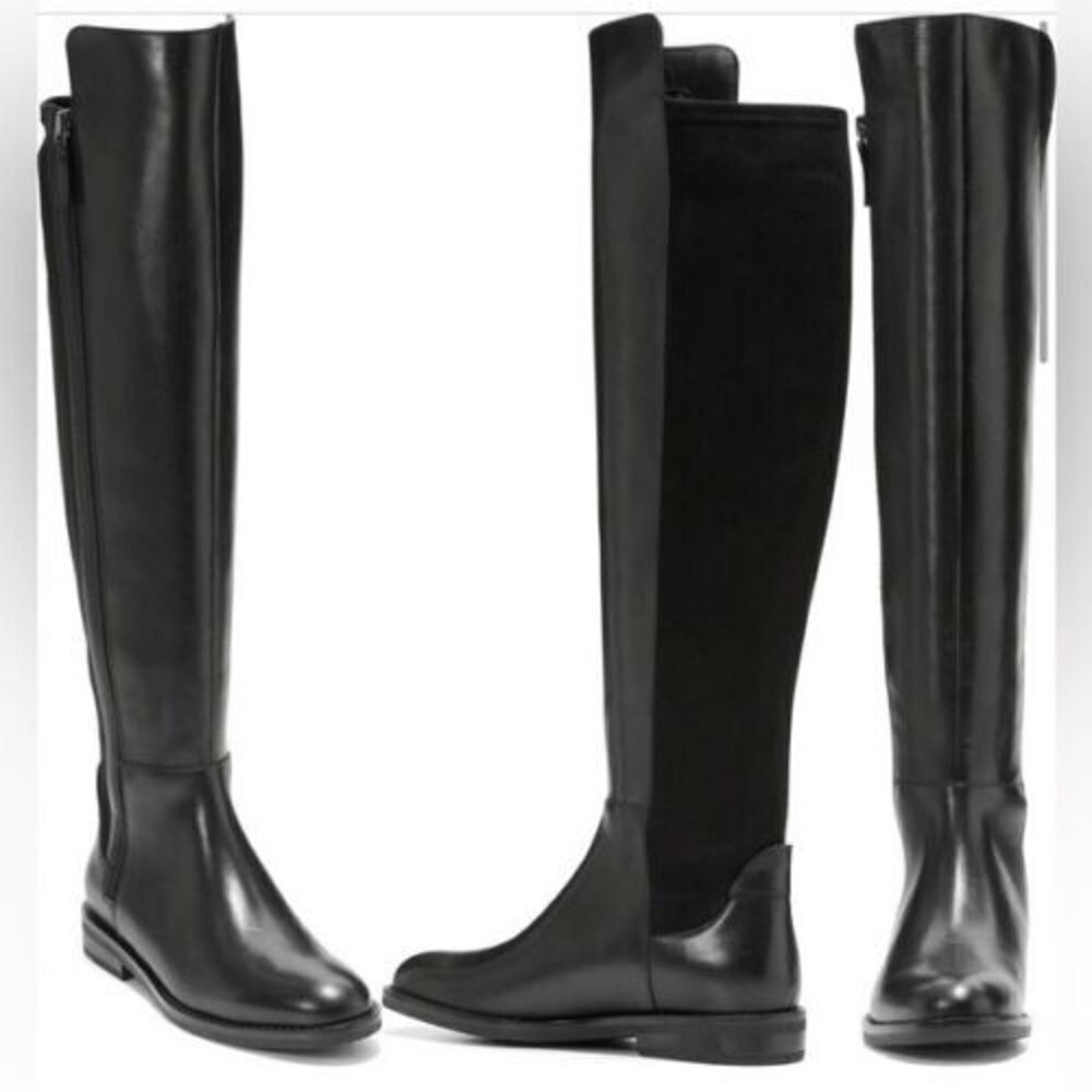 Cole Haan Women's W25921 Chase Leather Tall Knee High Riding Boots Black Size 5B